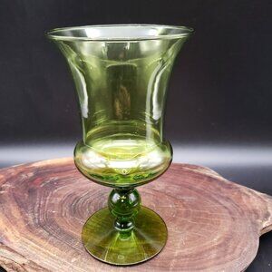 Vtg Empoli Green Glass Vase 6.5" Italian Mid Century Art Glass Pedestal Goblet